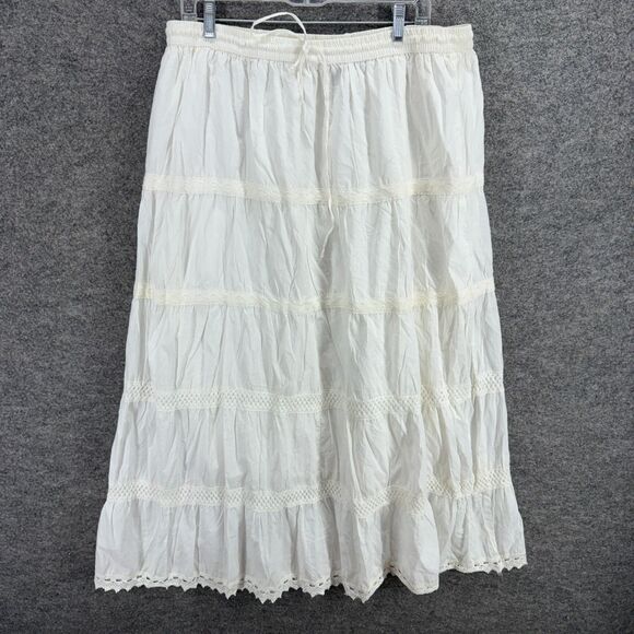 Dresses & Skirts - ICI Skirt Women 2X Plus White A-Line Midi Drawstring Cotton High Rise Casual